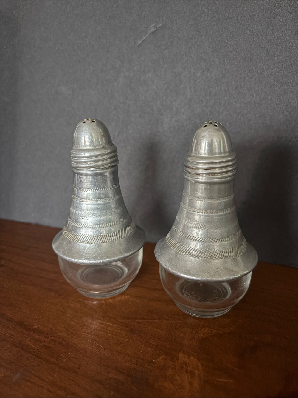 Vintage “Rocket” 1950’s Silver-Tone Metal & Clear Glass Salt and Pepper Shakers